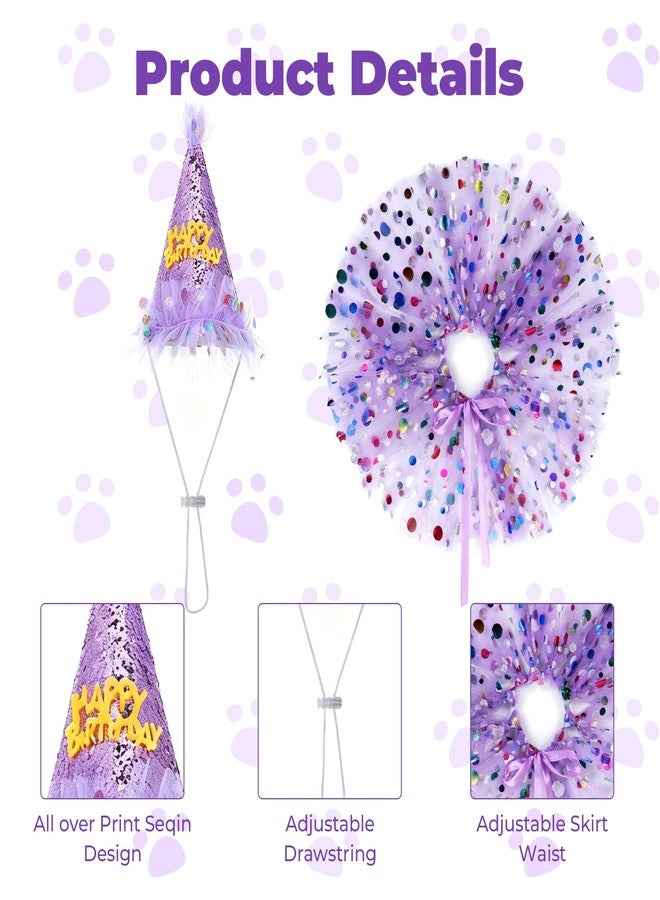 Quilax 3Pcs Dog Birthday Hat with Bandana Dress Girl Set, Cute Dog Tutu Skirt Outfit, Puppy Birthday Party Supplies for Small Medium Large Dogs Decorations(Purple) - Image 3
